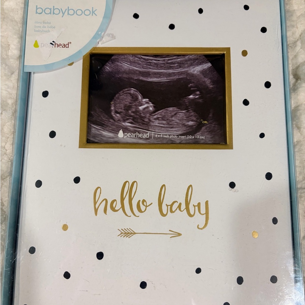 Pearhead Baby Book with Gold and Black Dots